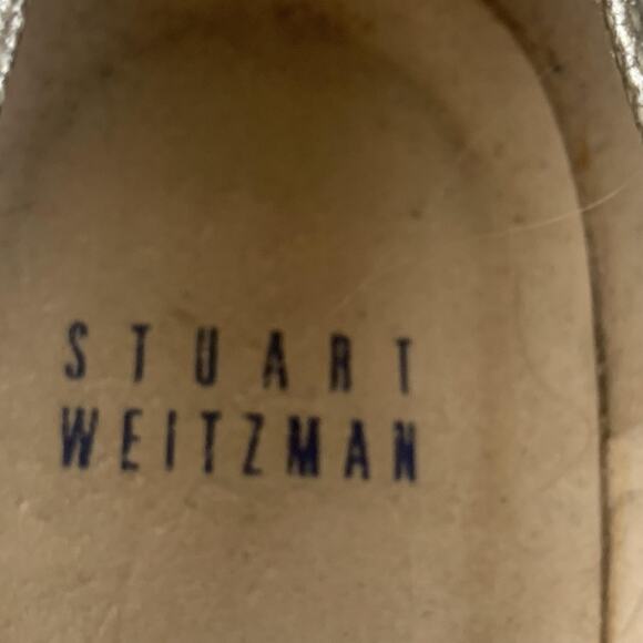 Stuart Weitzman Shoes Womens Size 9.5 Gold Pointed Toe Kitten Heel Pumps Leather - Picture 9 of 10